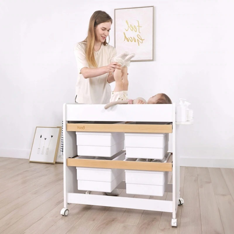 Ergonomic nursery dresser wholesale supplier providing wooden changing table with safety guardrail. Ergonomic nursery dresser wholesale supplier providing wooden changing table with safety guardrail.